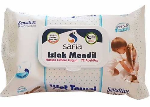 Safia Hassas Ciltler İçin Islak Mendil (72'li Paket) resmi
