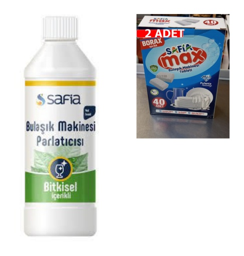[Kampanya] Safia Max Bulaşık Makinesi Tableti (40'lı Paket)  (2 Adet) + Safia Bulaşık Makinesi Parlatıcısı 500 Ml resmi