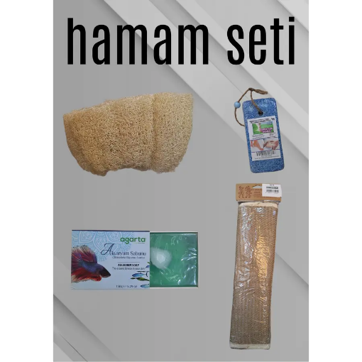 Hamam Seti Kabak Lifi Sisal Sırt Kese Agarta Akvaryum Sabunu Topuk Taşı (4'lü Set) resmi