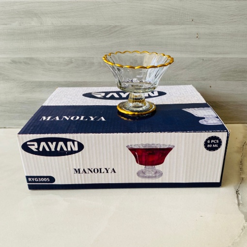 Rayan Manolya Yaldızlı Ayaklı Kase 80 ml (6'lı Paket) resmi