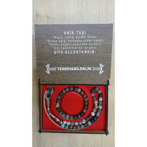 Akik Taşı Tesbih Bileklik Seti resmi