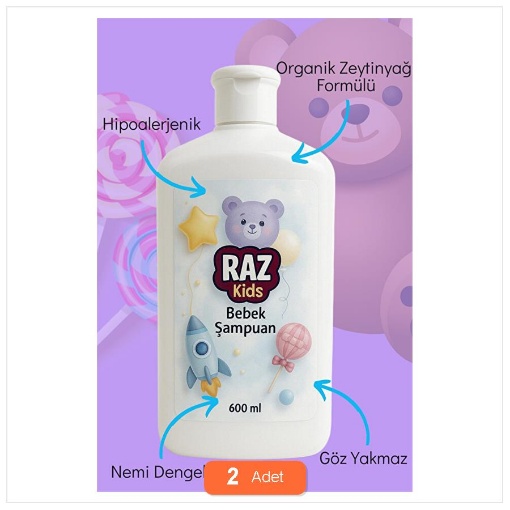 [Kampanya] Raz Kids Organik Sertifikalı Hassas Saç Ve Vücut Bebek Şampuanı 600 Ml (2 Adet) resmi