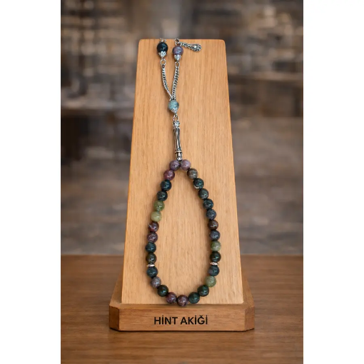 33'lü Doğal Hint Akiği Taşı Tesbih resmi