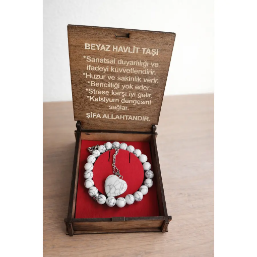 Beyaz Havlit Taşı Bileklik Kolye Seti resmi