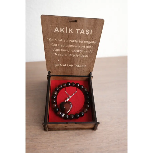 Akik Taşı Bileklik Kolye Seti resmi