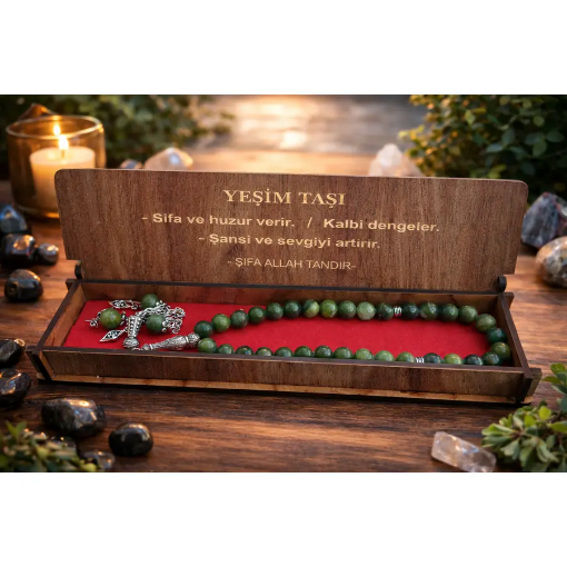 Doğal Yeşim Taşı Tesbih Kutulu resmi