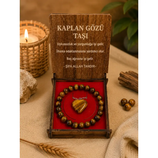 Doğal Taş Kaplan Gözü Kolye Ve Bileklik Seti (Kutu Hediyeli) resmi