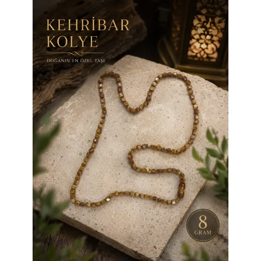Kehribar Doğal Taş Kolye 8 Gr resmi