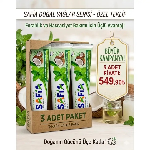 Safia Nane Ve Hindistan Cevizli Organik Diş Macunu 100 Ml (3'lü Paket) resmi