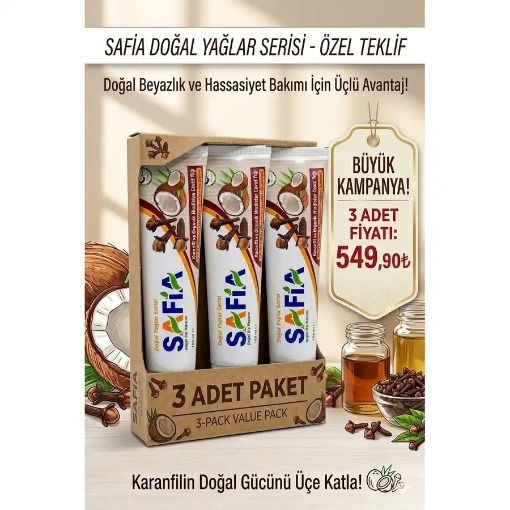 Safia Karanfil Ve Hindistan Cevizli Organik Diş Macunu 100 Ml (3'lü Paket) resmi